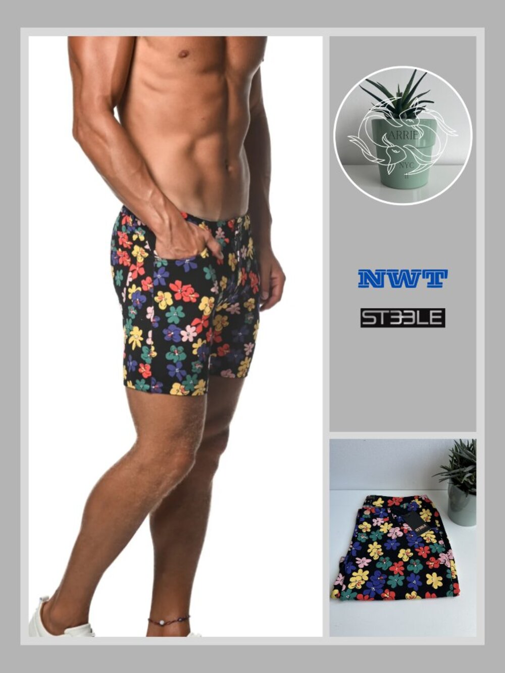 ST33LE - Rainbow Black Floral 5"in Knit Shorts - Black (30 In)
